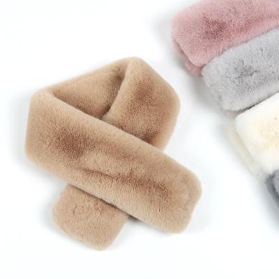 China Classic Design Winter Color Women Girls Plush Cross Scarf Faux Rabbit Fur Collar Scarf Warm Single Scarf for sale