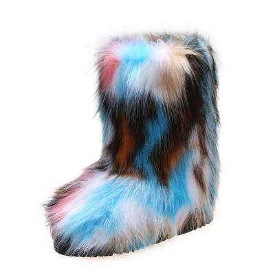 China Fashion Trend Designer Women's Boots Flat Winter Boots Women's Red Thick Warm Faux Fur Lining Snow Boots Tall for sale