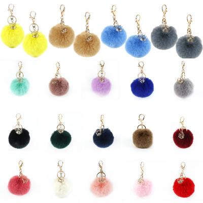 China Faux Fur Key Chain Ball Bell Charm Real Rabbit Fur Pompom Ball Key Chain With Pearl or Diamond for sale