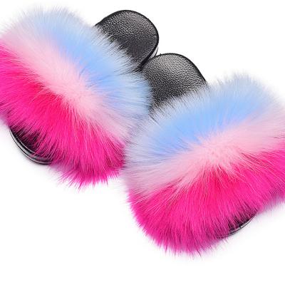 China ARCH SUPPORT Summer Kids Faux Fur Slippers Kids Slides Fox Fluffy Baby Hairy Sandals Cute Shoes Fashion Fur Slippers for sale