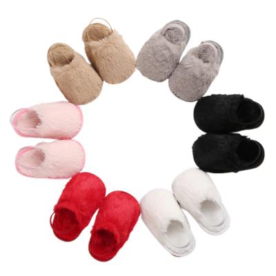 China Other 2021 Unique Cute Soft Baby Faux Fur Sandals Baotou Flats Slides With Elastic Back Strap Non-slip Infant Prewalkers Slipp for sale