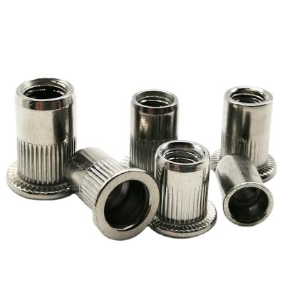 China Heavy Industry Rivet Nuts With Head Flat Knurled Vertical Point 304 Stainless Steel Through Hole Pull Cap Rivet Nuts for sale