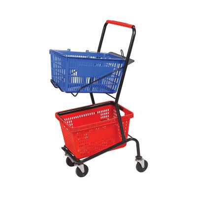 China Japanese Style Wholesale Metal Supermarket Easy-carrying Steel Shopping Trolley With 2 Basket for sale