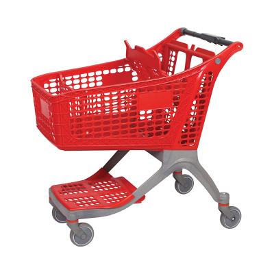 China Easy-carrying 2 Layers Supermarket Shopping Trolley Pure Plastic Cart With Wheels for sale