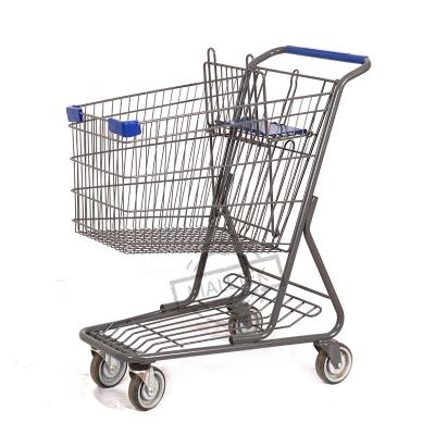 China American Style 4 Wheels Supermarket Zinc Easy-Transport Shopping Cart Foldable Trolley for sale