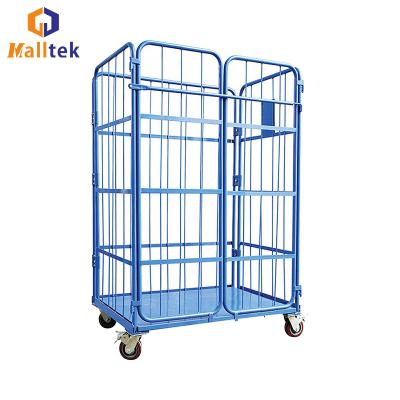 China 3 Sides Color Liner Collapsible Wire Mesh Warehouse Roll Storage Container For Sale for sale