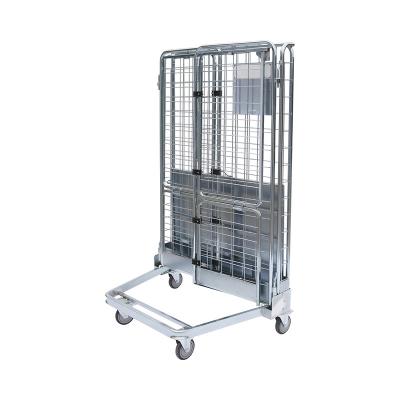 China High Quality Collapsible Wire Mesh Warehouse Cage Container Trolley with PU Wheels for sale