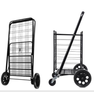 China High Quality Folding Iron Tube Supermarket Trolley Mesh Large Standing Collapsible Shopping Trolleys for sale