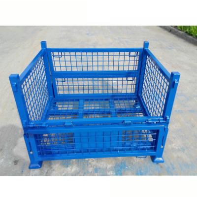 China Foldable Wire Mesh Stacking Steel Pallet Crate Warehouse Goods Storage Forklift Pallet Cage for sale