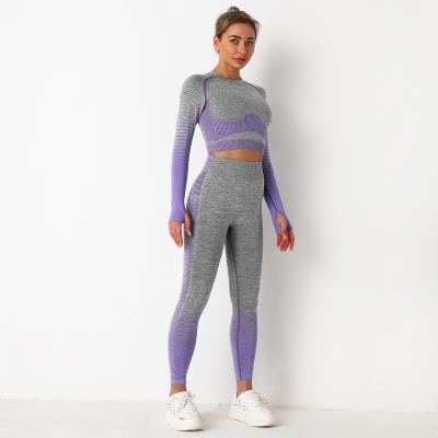 China Sustainable Fitness Yoga Women Long Sleeve Yoga Top And Leggings Seamless Set Gym Wear For Women for sale