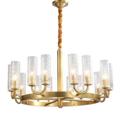 China Residential Brass Chandelier Round With Clear Glass Shade Ceiling Light Flush Mount For Dining Room for sale