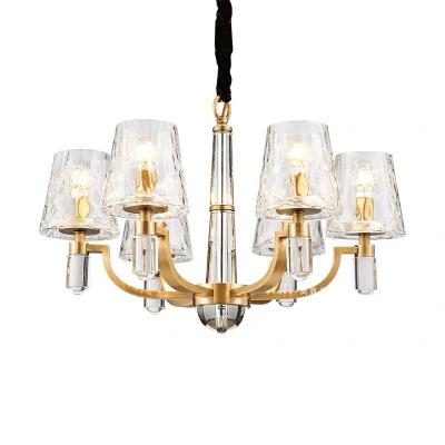 China Residential Satin Brass Chandelier With Clear Shades Frosted Glass Crystal Chandelier Lighting for sale