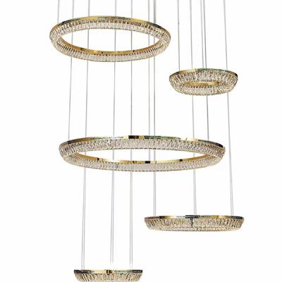 China Modern Modern Lights Pendant High Ceiling Gold Led Staircase Luxury Crystal Chandeliers for sale