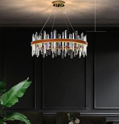 China Simple Creative Design Balcony Hotel /Home Type Leather Crystal Led Chandelier Pendant Light for sale