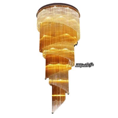 China Fashion Atmosphere Modern Luxury Hotel Lobby Gold Long Crystal Chandelier Pendant Light for sale