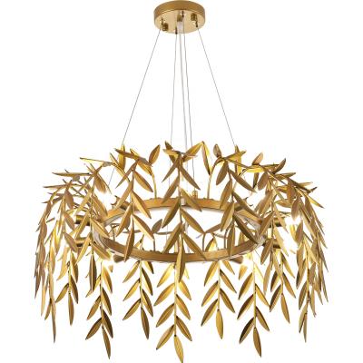 China Modern Luxury Home Decorative Leaves Iron Large Light Brass Ceiling Decor Gold Chandeliers Lamp Led Pendant Lights for sale