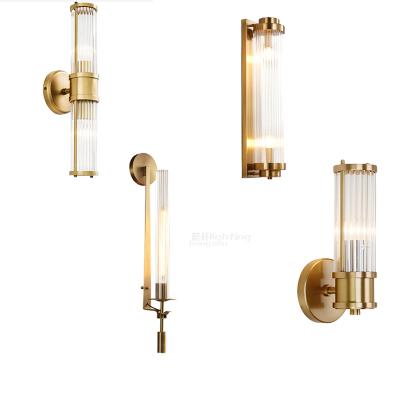 China Modern Brass Vintage Decorative Glass Lamp Wall Mount Hotel Luxury Indoor Luxury Indoor Crystal Wall Lamp for sale