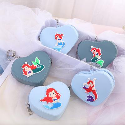 China Anti-theft PVC Heart Shape Cartoon Mermaid Princess Custom Kids Coin Purse With Key Chain for sale