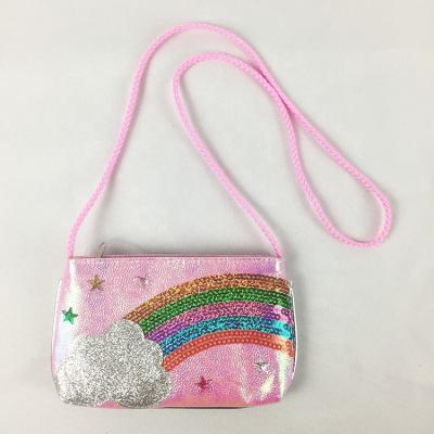 China High Quality Custom Fur Kids Diagonal Mini Rainbow Package Coin Purse Kids Shoulder Bag for sale