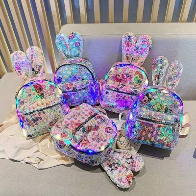 China Anti-Theft New fashion rabbit ears LED racing lights surprise little princess backpack Kids women bag for sale