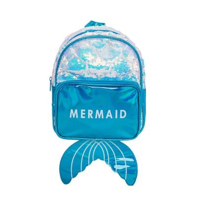 China New Design Anti-theft Blue Mermaid Tail School Bag Backpack For Women Girls Kids With Sequin for sale