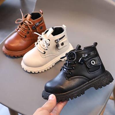 China High Quality Anti-slip Cute British Style Kids PU Ankle Martin Boots Shoes With Cotton For 1-6 Years for sale