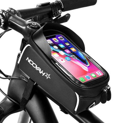 China Made of Carbon Leather+TPU Bike Compound Front Frame Bag Waterproof Bike Phone Mount Tube Phone Mount Case for iPhone 6.5 inch plus xs max for sale