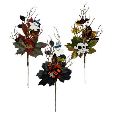 China Silk fabric. Plastic. 2023 New Yarn Halloween Artificial Flower Skull Black Berry Stem Thanksgiving Maple Leaf For Home Wall Decoration for sale