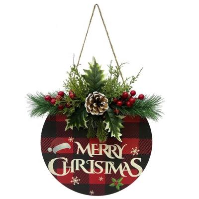 China Wooden Hanging Wooden Sign Front Door Christamas Home Decoration Christmas Sign Door Decoration Wreath Merry Christmas Home Decor for sale