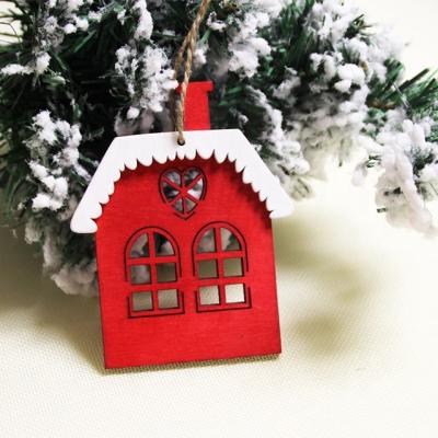 China Christmas Tree Decoration Ornaments Wholesale Christmas Decoration Laser Hanging Christmas Ornament Paint Craft Wooden House Wooden Cut Wooden Hanging Christmas for sale