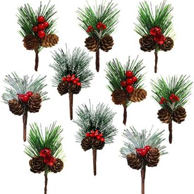 China Christamas Decoration Christmas Gift Accessories Pine Needle Gift Box Ornaments Foam Berry Red Pine Branches for sale