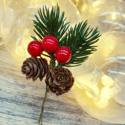 China Christamas Decoration Christmas DIY Gift Accessories Pine Needle Gift Box Ornaments Artificial Moss Berry Red Pinecone For Christmas Decoration for sale