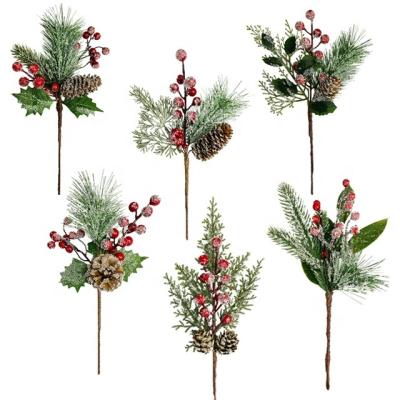 China Artificial Christmas Tree Pine Picks 2023 Luxury Red Christmas Picks Berry Picks Stems Branches Christmas Decorations for sale