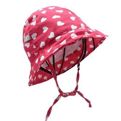 China Picture Pink Heart Kids Bucket Hat With Strip Lovely Cute Fashion Custom Designer Sun Protection Hat for sale