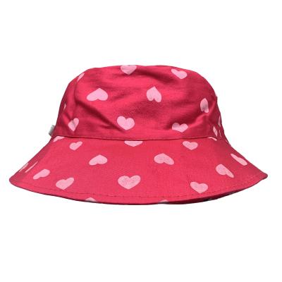 China Character Pink Heart Pattern Kids Bucket Hat Designer Fashion High Quality Sun Protective Hat for sale