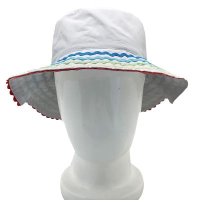 China Colorful Character Rainbow Sun Protection Hat Design Embroidery Printed White 100% Cotton Wide Brim Bucket Hat for sale