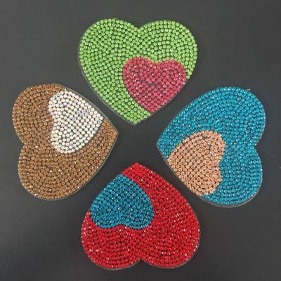 China LOCACRYSTAL Brand Hotfix Rhinestone Patch Hotfix Patch Heart Beaded Rhinestone Applique for sale