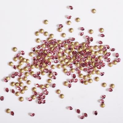 China Wholesale Rose Color Diamond Gold Rhinestone Shining Pointback Crystal Round Shape Glass Beads Brand Aluminum LOCACRYSTAL For DIY for sale