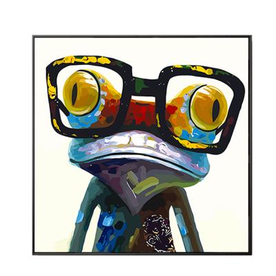 China Custom Modern Handmade Canvas Framed Oil Painting Modern Home Decor Wall Art Frog for sale