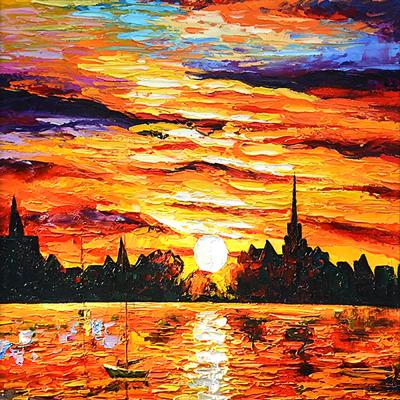 China China Wholesale Modern Sunset On Canvas Artwork Oil Beach Paintings Wall Decoration Painting for sale