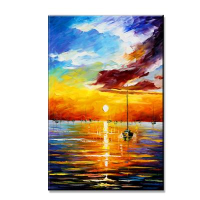 China Impressionist Pure Handmade Wall Art Famous Sunset Seascape Knife Painting On Canvas for sale