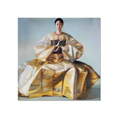 China Modern Handmade Korean Female Woman Portrait Oil Sitting Canvas Wall Decoration Painting for sale