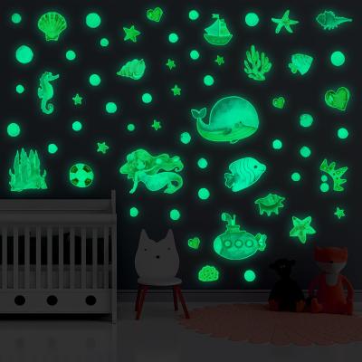 China Waterproof+Eco-friendly New Marine Life Mermaid Luminous Wall Sticker PET Material Repeated Luminous Mermaid Sticker for sale