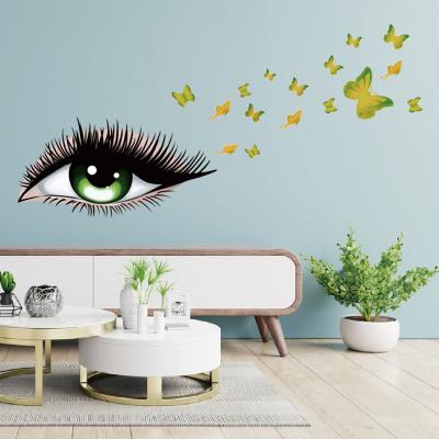 China Waterproof+Eco-friendly Green Colorful Women's Colorful Eyes Butterflies Flying PVC Frosted Decorative Stickers Wall Decals for sale