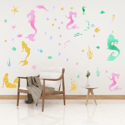 China Waterproof+Eco-friendly Mermaid PVC Sticker JS-N Colorful Underwater Series Frosted Material Living Room Background Wall Decoration Wall Sticker for sale