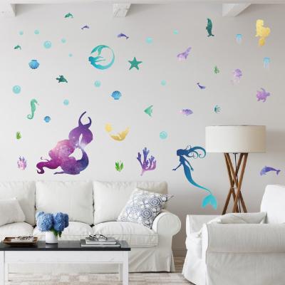 China Waterproof+Eco-friendly Mermaid PVC Sticker JS-N Colorful Underwater Series Frosted Material Living Room Background Wall Decoration Wall Sticker for sale