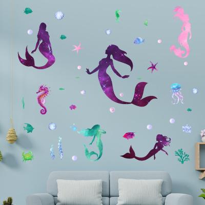 China Waterproof+Eco-friendly Mermaid PVC Sticker JS-N Colorful Underwater Series Frosted Material Living Room Background Wall Decoration Wall Sticker for sale