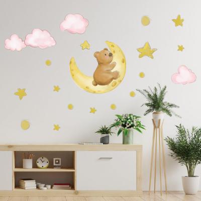 China Waterproof+Eco-friendly Cartoon Cloud And Little Elephant Accompanied With Moon PVC Frosted Material Sticker Customized Background W for sale