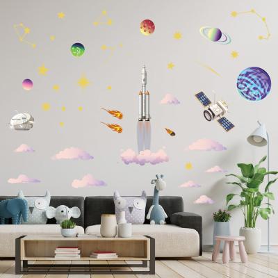 China Waterproof+Eco-friendly Outer Space Planet Frosted Rocket Remove Customized Sticker Background Wall Border Decorative Sticker for sale