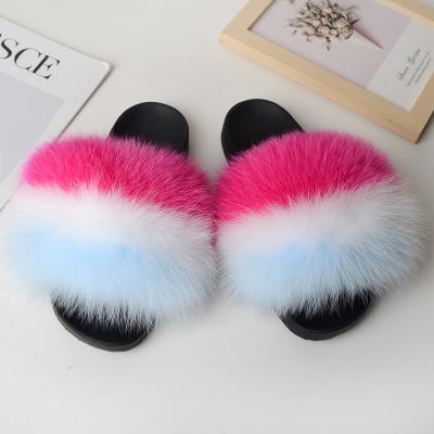 China Comfortable Fashion Trend Style Fox Fur Slipper, Real Raccoon Fur Sandals, Custom Logo Designer Fur Slides Slide Sandal For Women for sale